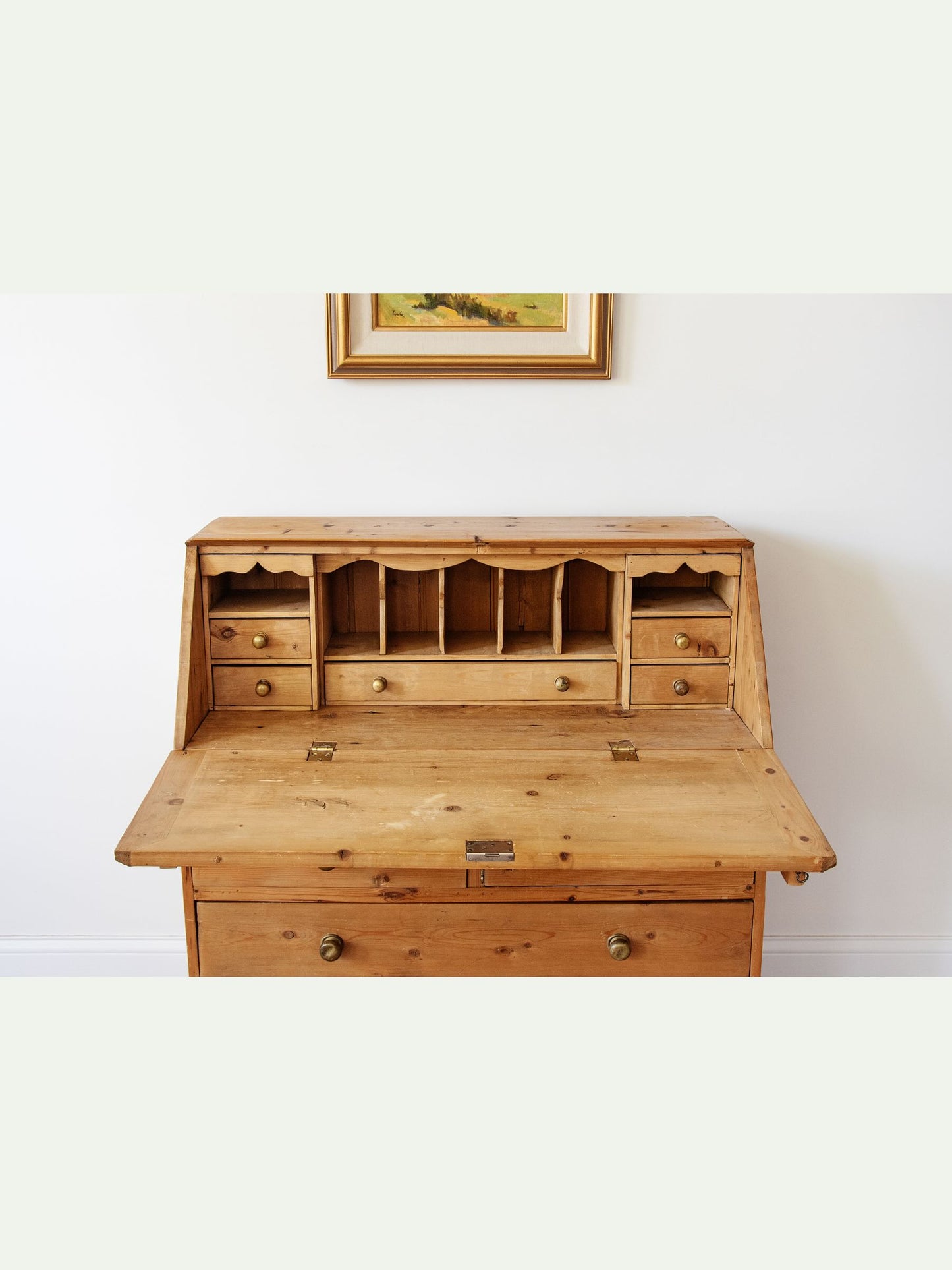 Antique English Pine Secretary with Brass Knobs | ca. 1850s