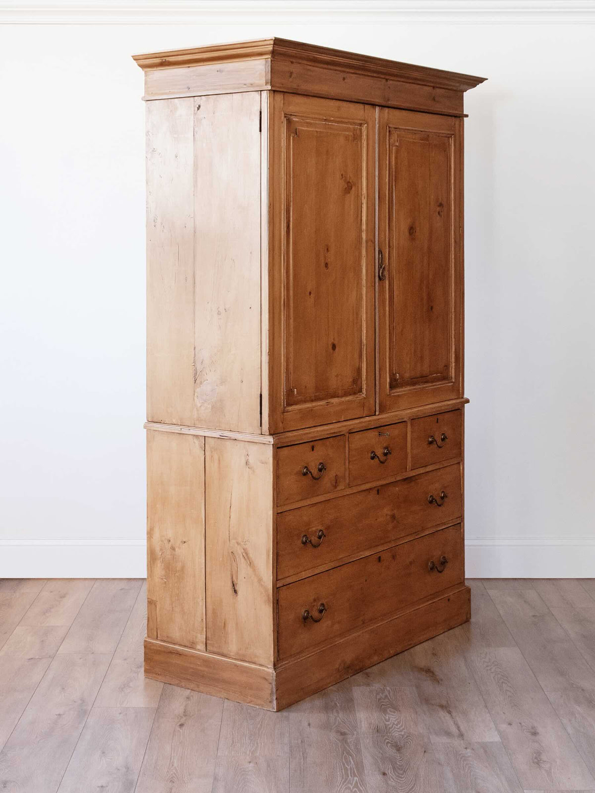 antique English victorian pine linen press