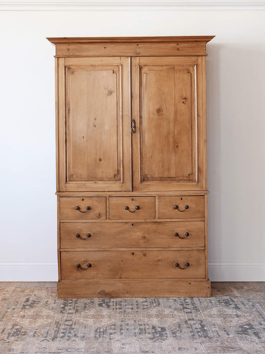 antique English victorian pine linen press