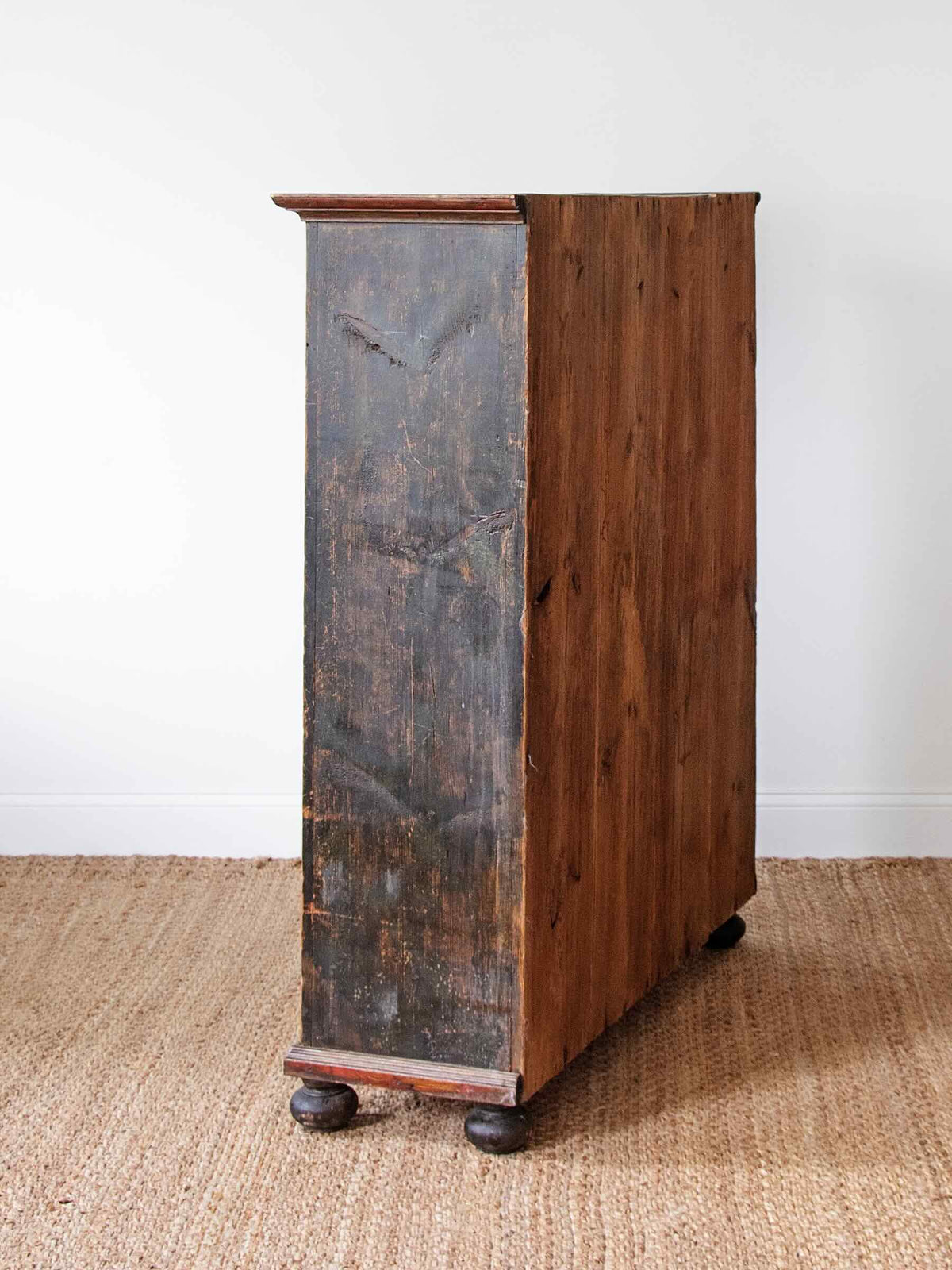 Antique European Painted Pine Bauernschrank Cabinet with Floral Folk Art & Iron Hardware