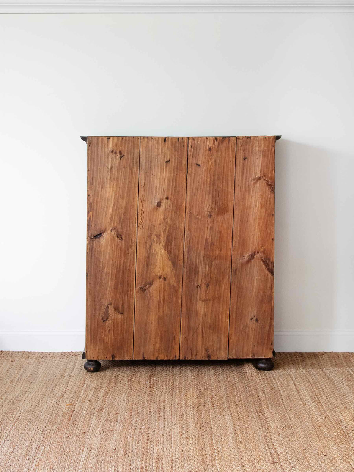 Antique European Painted Pine Bauernschrank Cabinet with Floral Folk Art & Iron Hardware