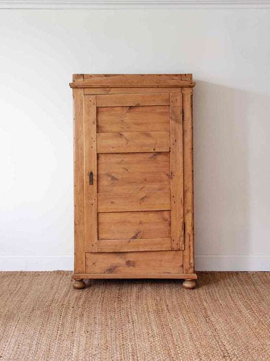 Antique European Rustic Pine Single-Door Armoire | 1800s