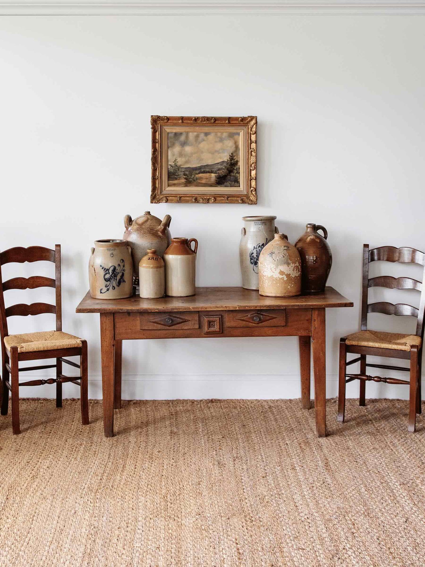 19th Century French Provincial Walnut Farm Table with Drawers