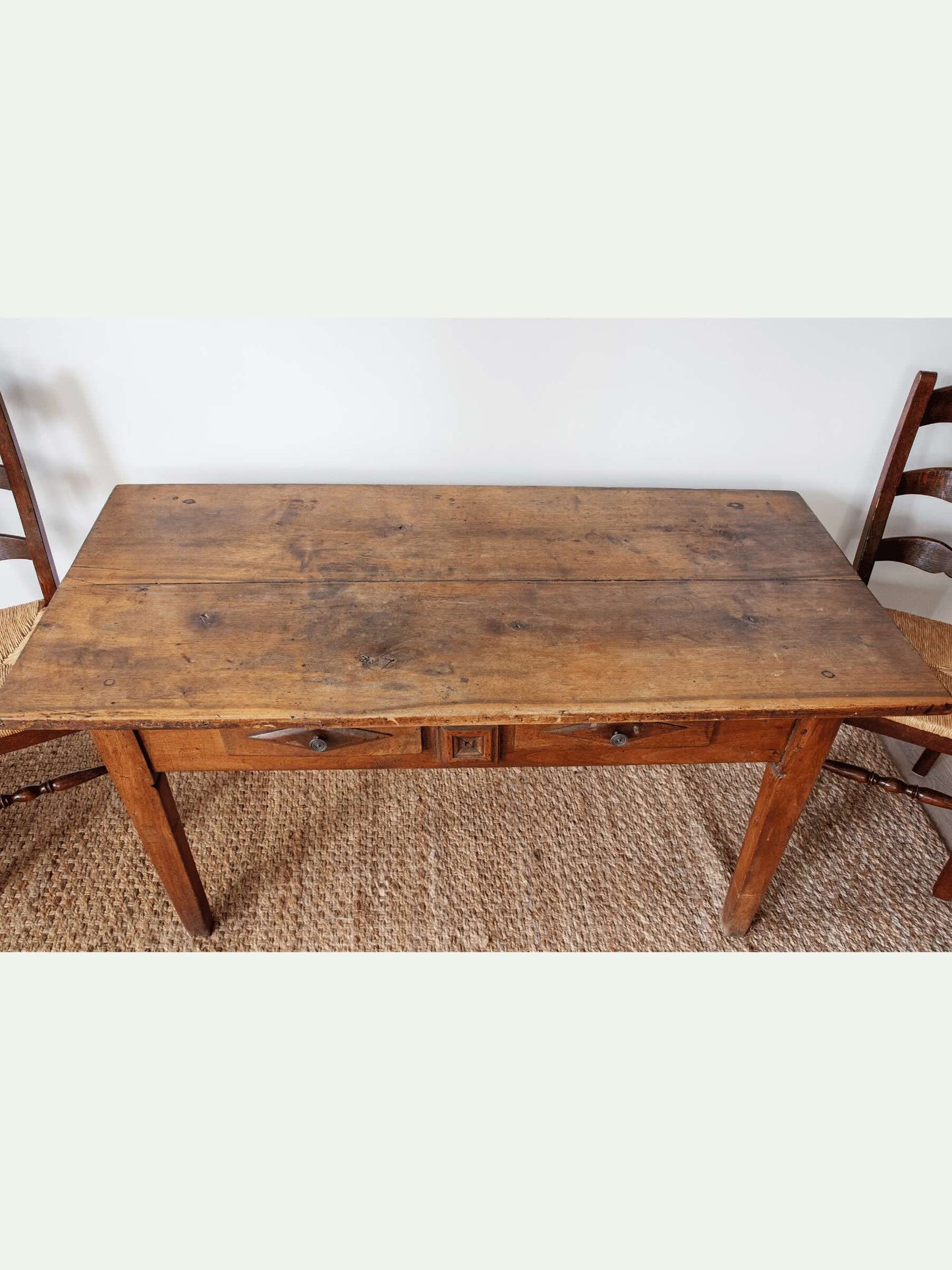 19th Century French Provincial Walnut Farm Table with Drawers