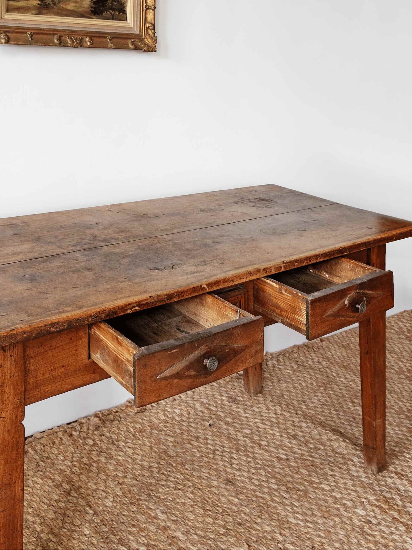 19th Century French Provincial Walnut Farm Table with Drawers
