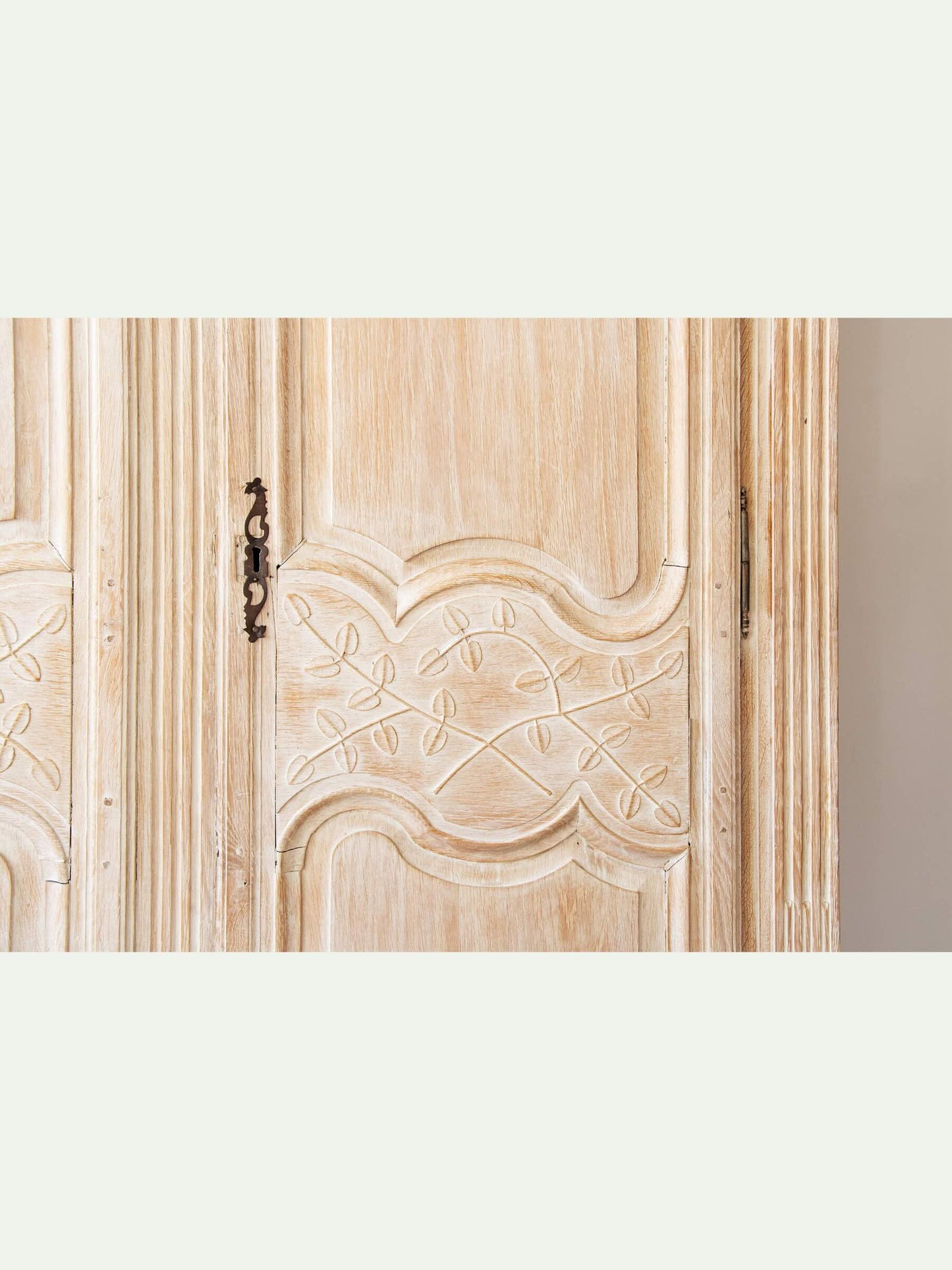 Antique French Norman Marriage Armoire - Bleached Oak with Custom Six-Drawer Interior| Late 18th to Early 19th Century