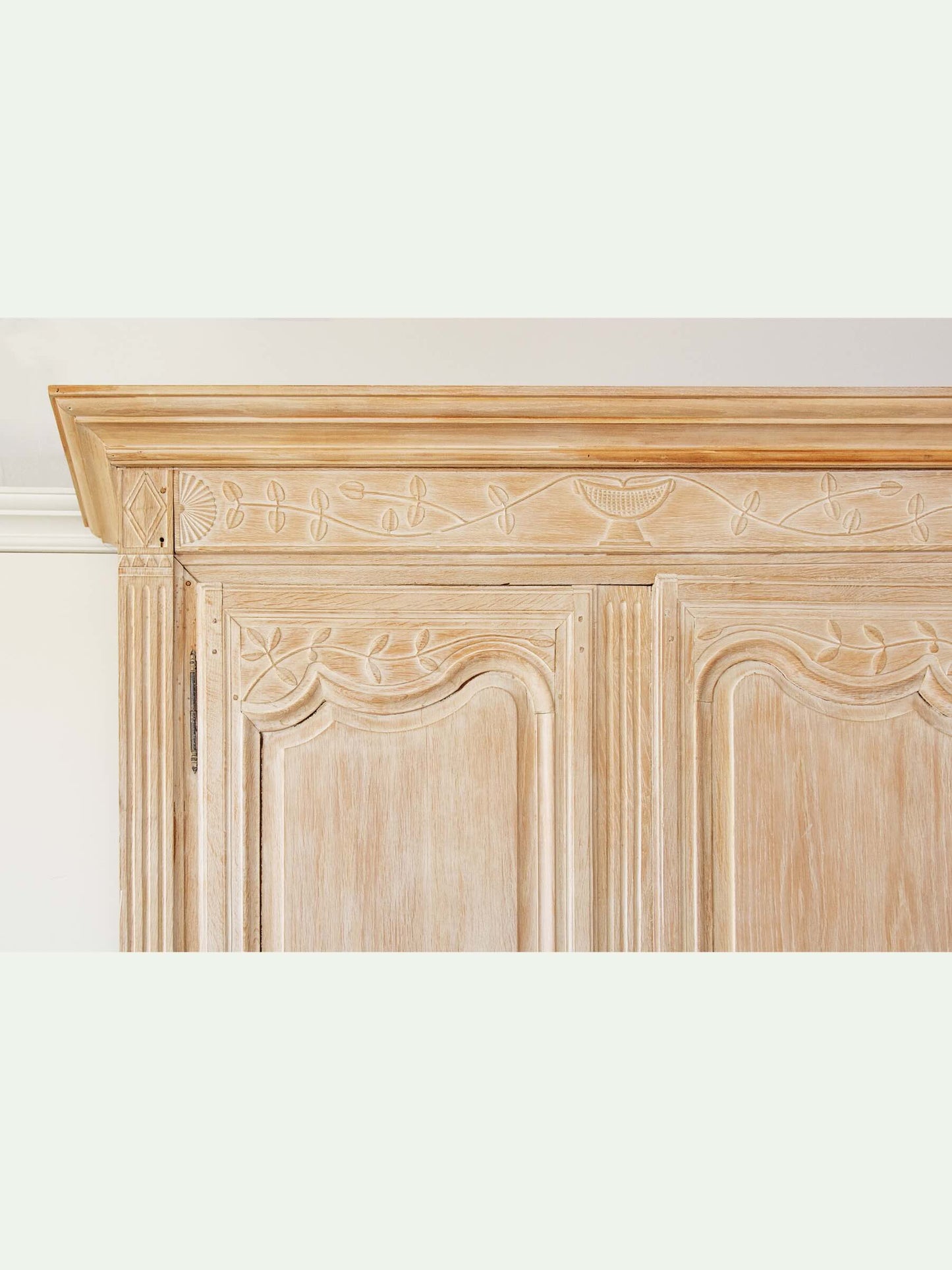 Antique French Norman Marriage Armoire - Bleached Oak with Custom Six-Drawer Interior| Late 18th to Early 19th Century
