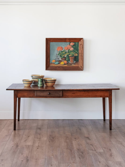 Antique French Provincial Farmhouse Dining Table with Two Drawers | 19th Century