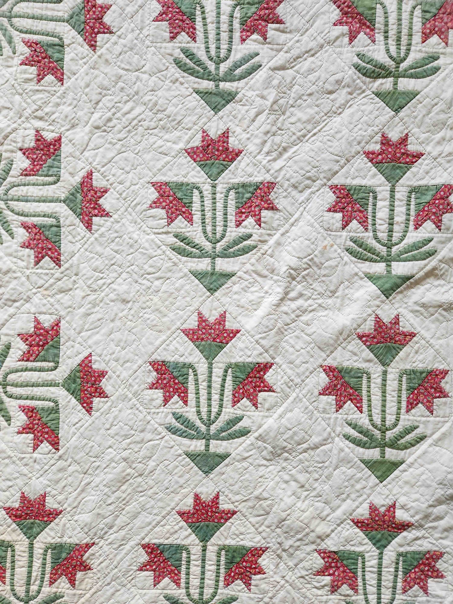 Antique Hand Appliquéd Floral Quilt c. 1880–1920 | Folk Art Tulip Pattern