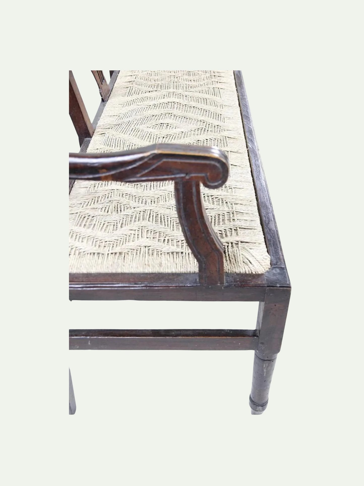 Antique Neoclassical Carved Lyre-Back Hall Bench With Rush Seat | Five-Seat Dining or Entry Bench