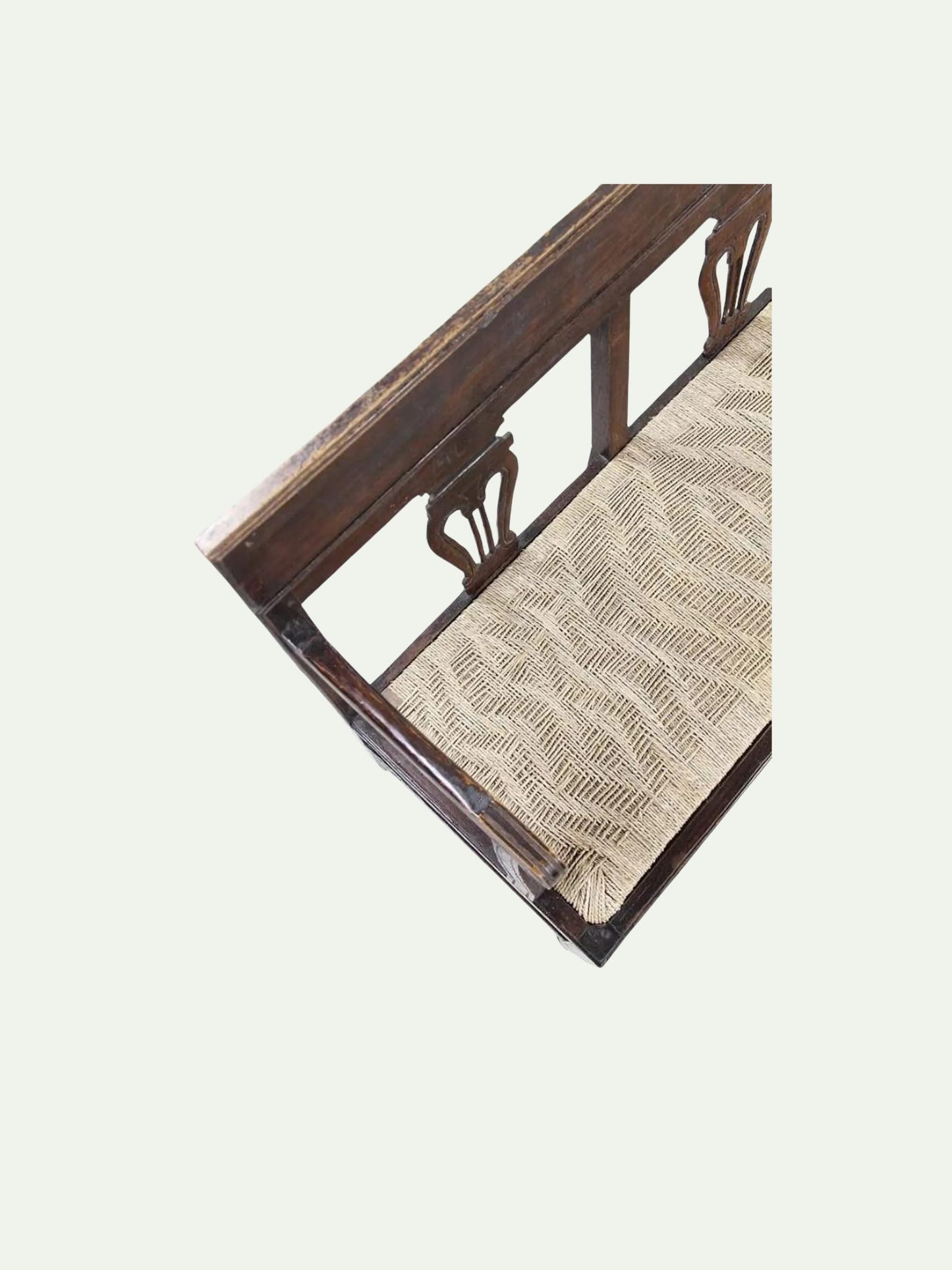 Antique Neoclassical Carved Lyre-Back Hall Bench With Rush Seat | Five-Seat Dining or Entry Bench