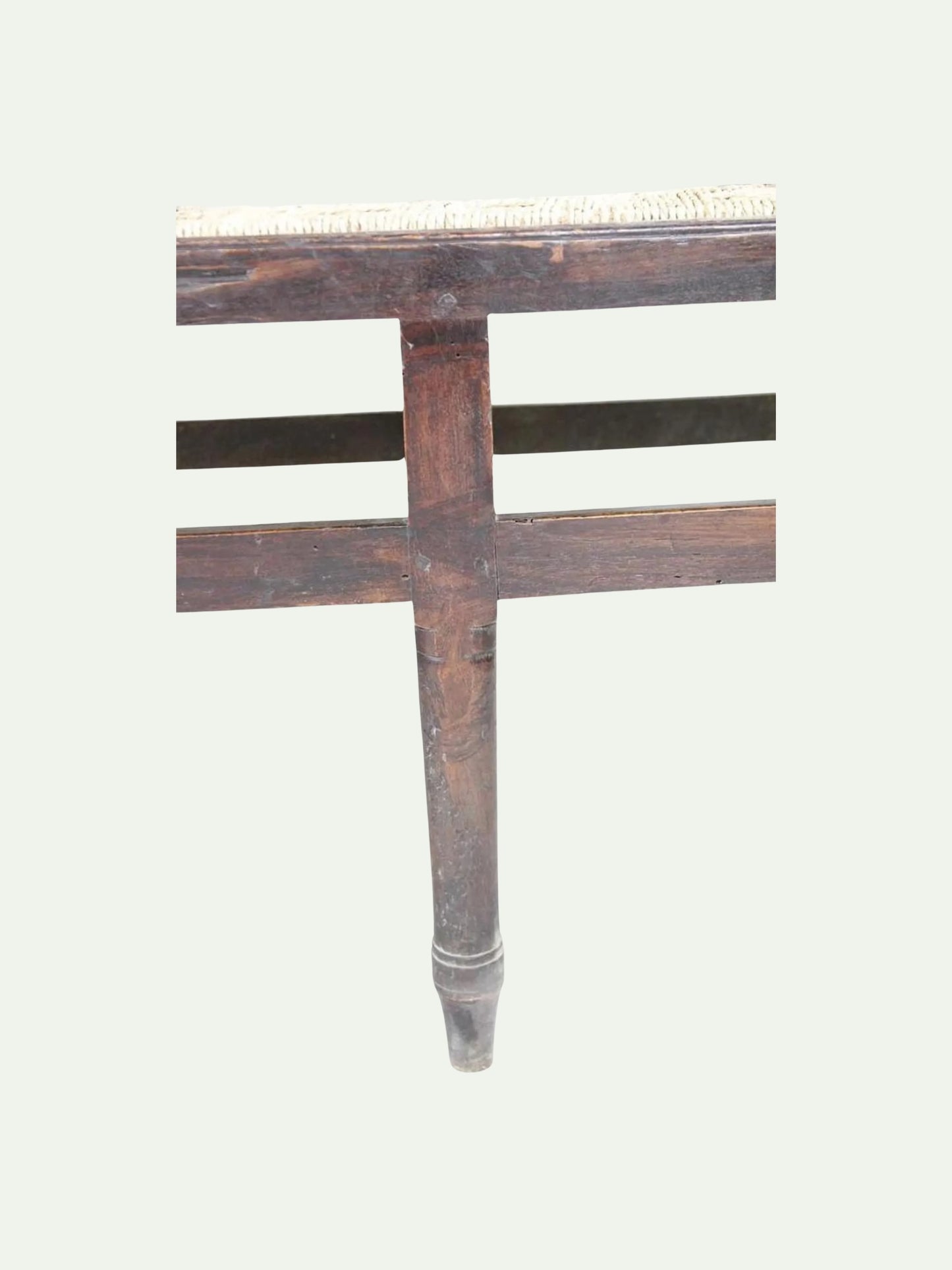 Antique Neoclassical Carved Lyre-Back Hall Bench With Rush Seat | Five-Seat Dining or Entry Bench