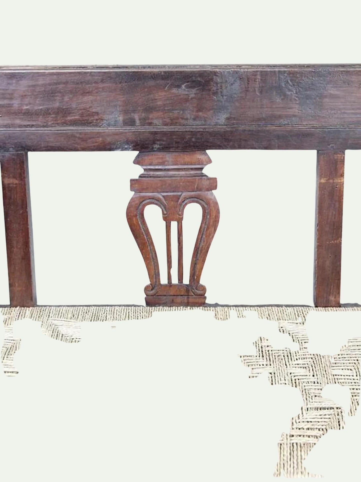 Antique Neoclassical Carved Lyre-Back Hall Bench With Rush Seat | Five-Seat Dining or Entry Bench