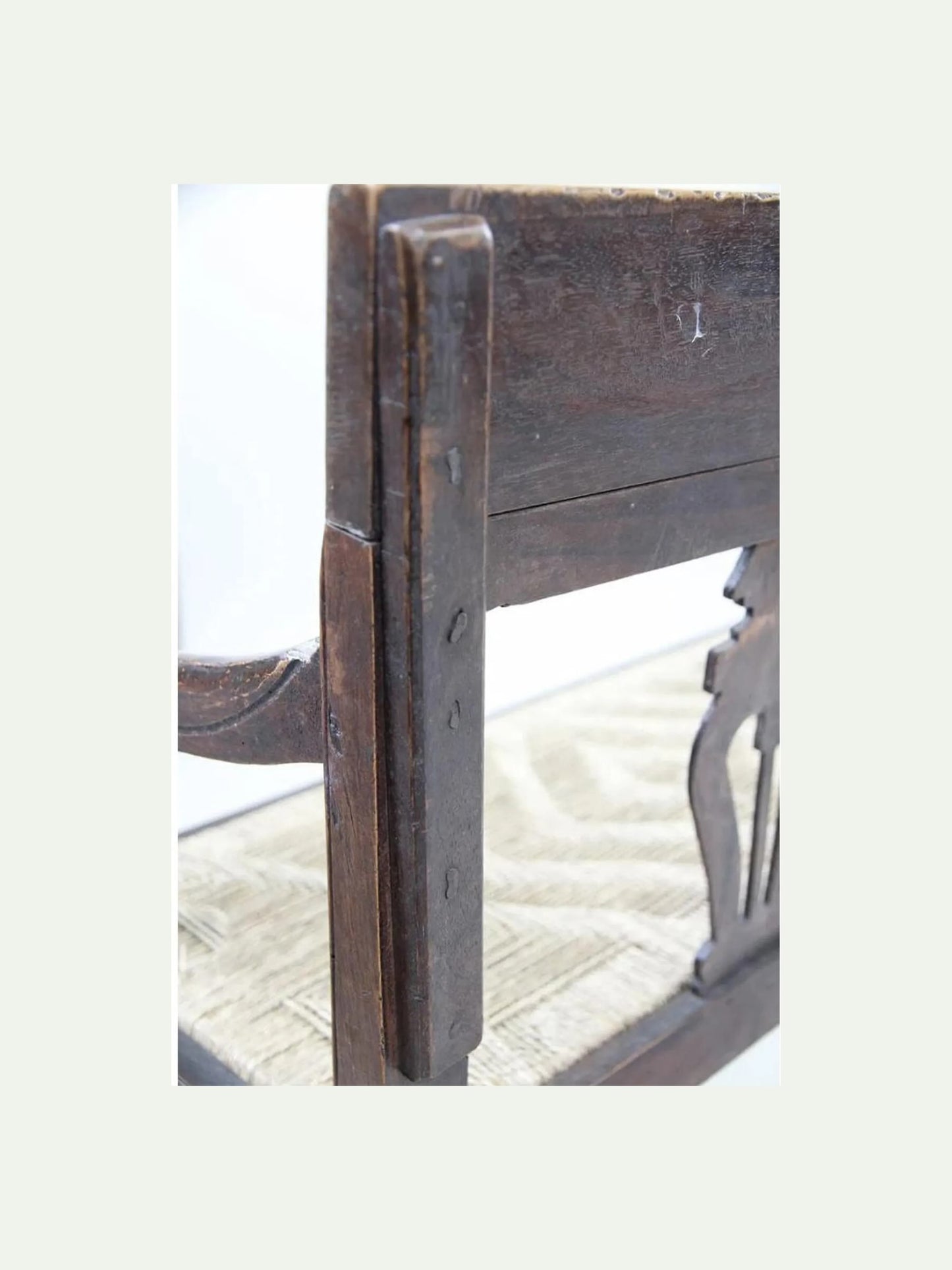 Antique Neoclassical Carved Lyre-Back Hall Bench With Rush Seat | Five-Seat Dining or Entry Bench