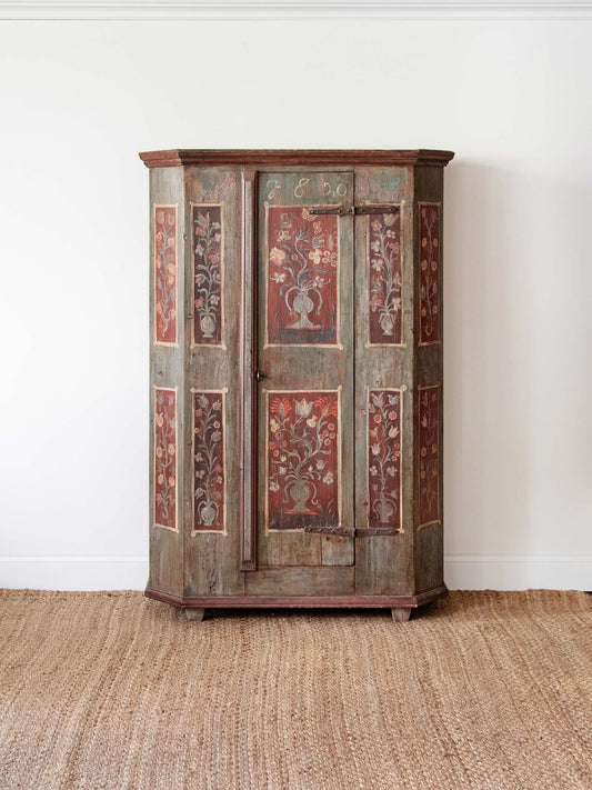 Antique Tyrolean Painted Bauernschrank Armoire, Dated 1820 – Austrian Folk Art Wardrobe