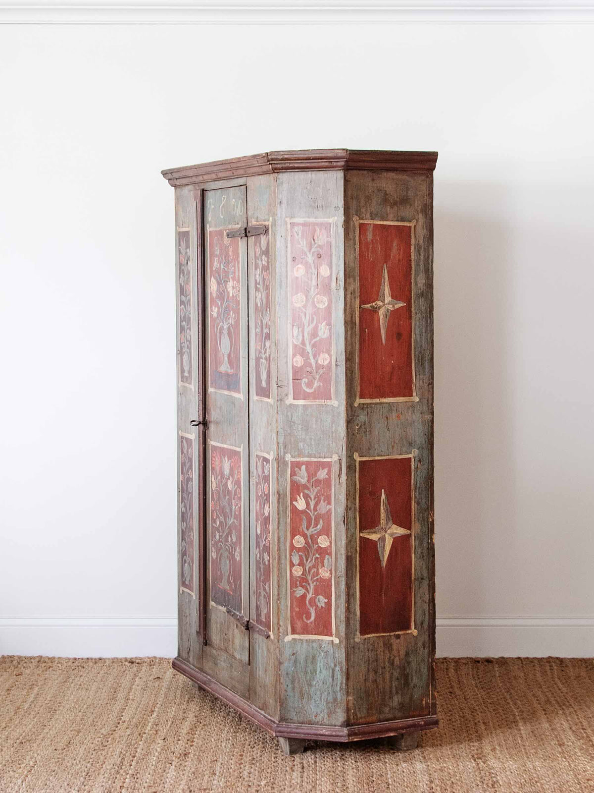 Antique Tyrolean Painted Bauernschrank Armoire, Dated 1820 – Austrian Folk Art Wardrobe