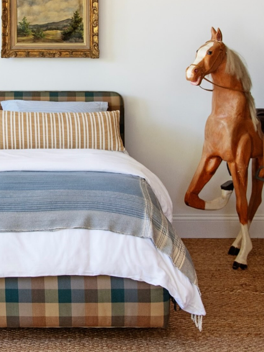 Custom Upholstered Charles H. Beckley Twin Bed in Plaid