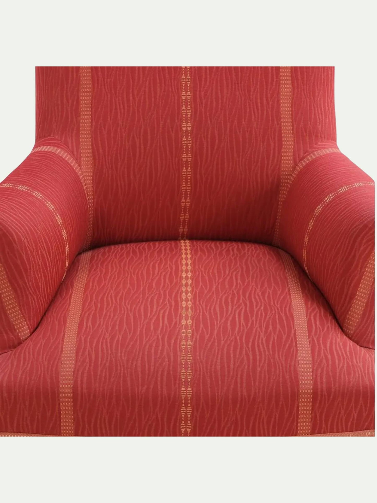 Near Pair of Edwardian Walnut Library Armchairs in Crimson Striped Upholstery | C. 1900
