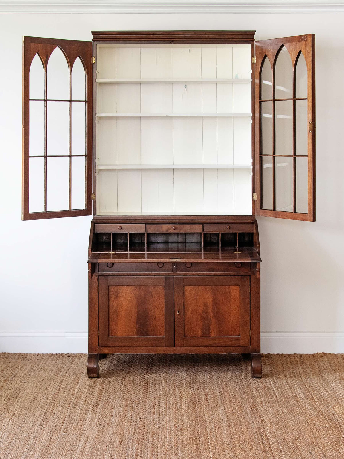 Exceptional Antique English Mahogany Cathedral Secretary Bookcase | c. 1820