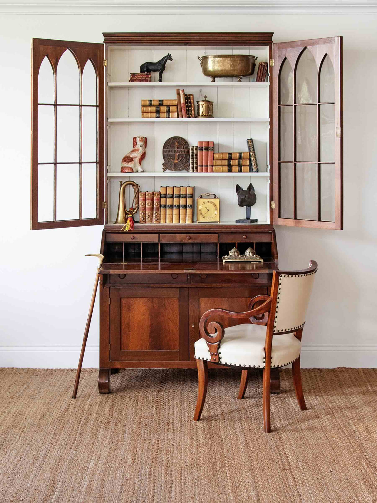 Exceptional Antique English Mahogany Cathedral Secretary Bookcase | c. 1820