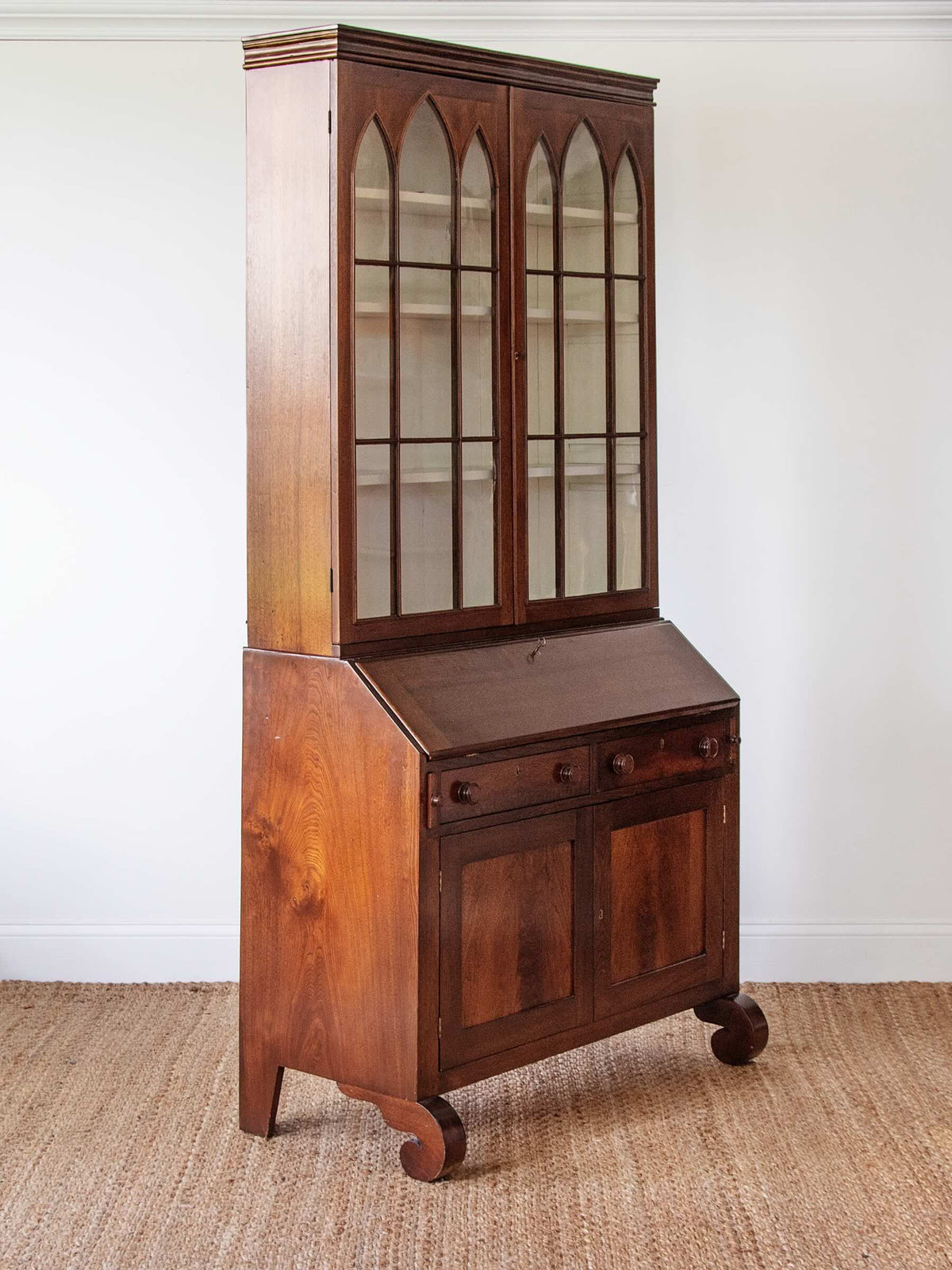 Exceptional Antique English Mahogany Cathedral Secretary Bookcase | c. 1820