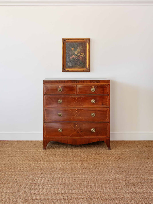 Exceptional English Regency Mahogany Chest of Drawers with Satinwood String Inlay | c. 1790