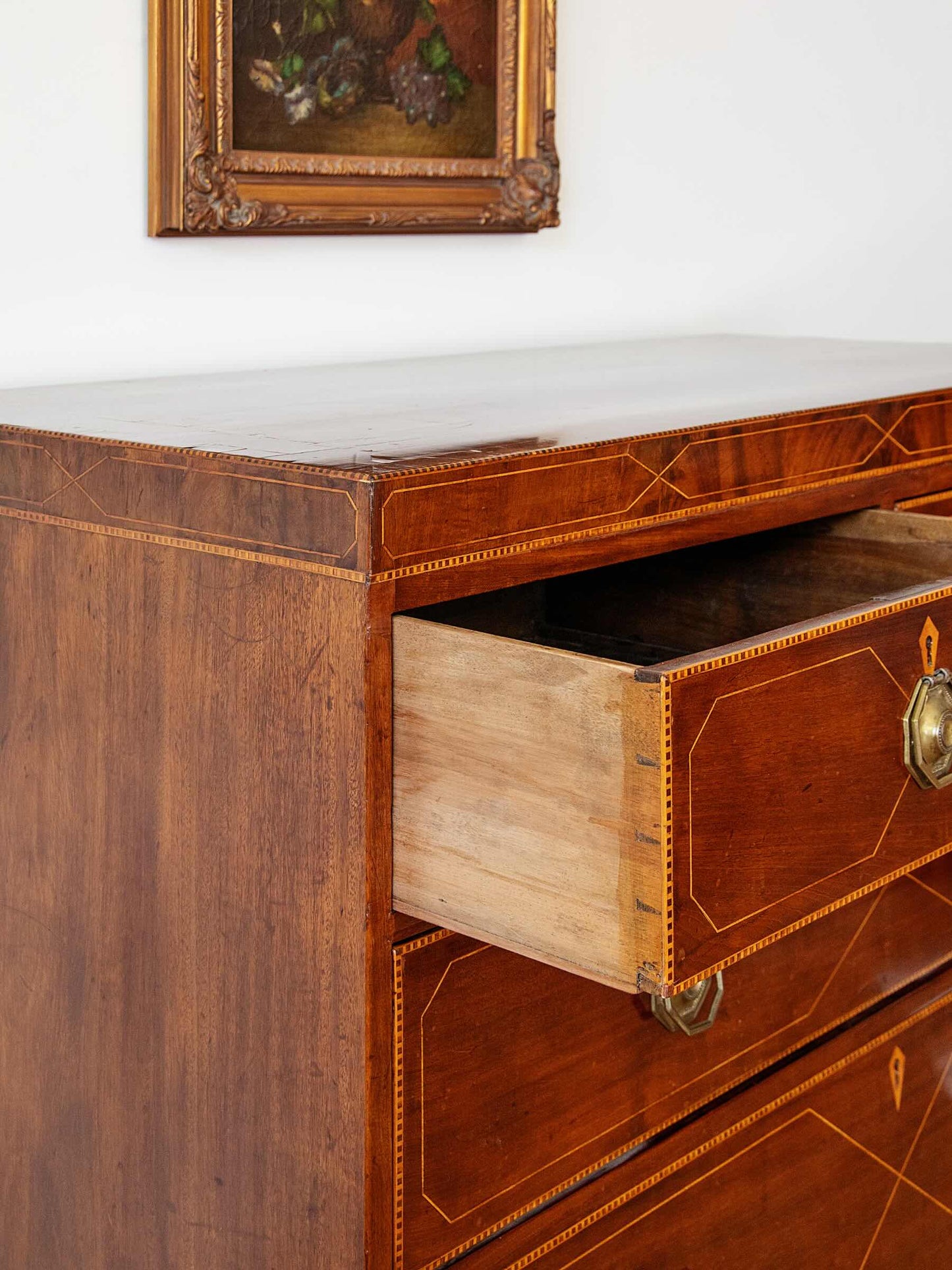 Exceptional English Regency Mahogany Chest of Drawers with Satinwood String Inlay | c. 1790