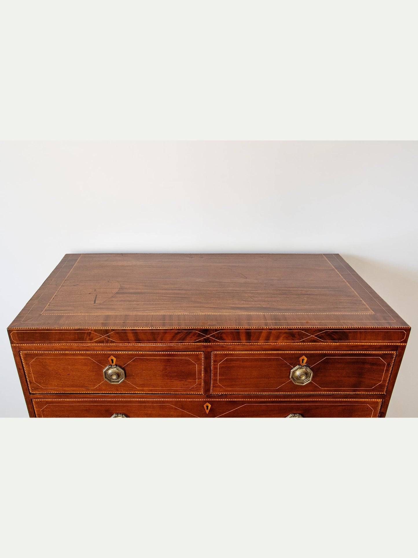 Exceptional English Regency Mahogany Chest of Drawers with Satinwood String Inlay | c. 1790