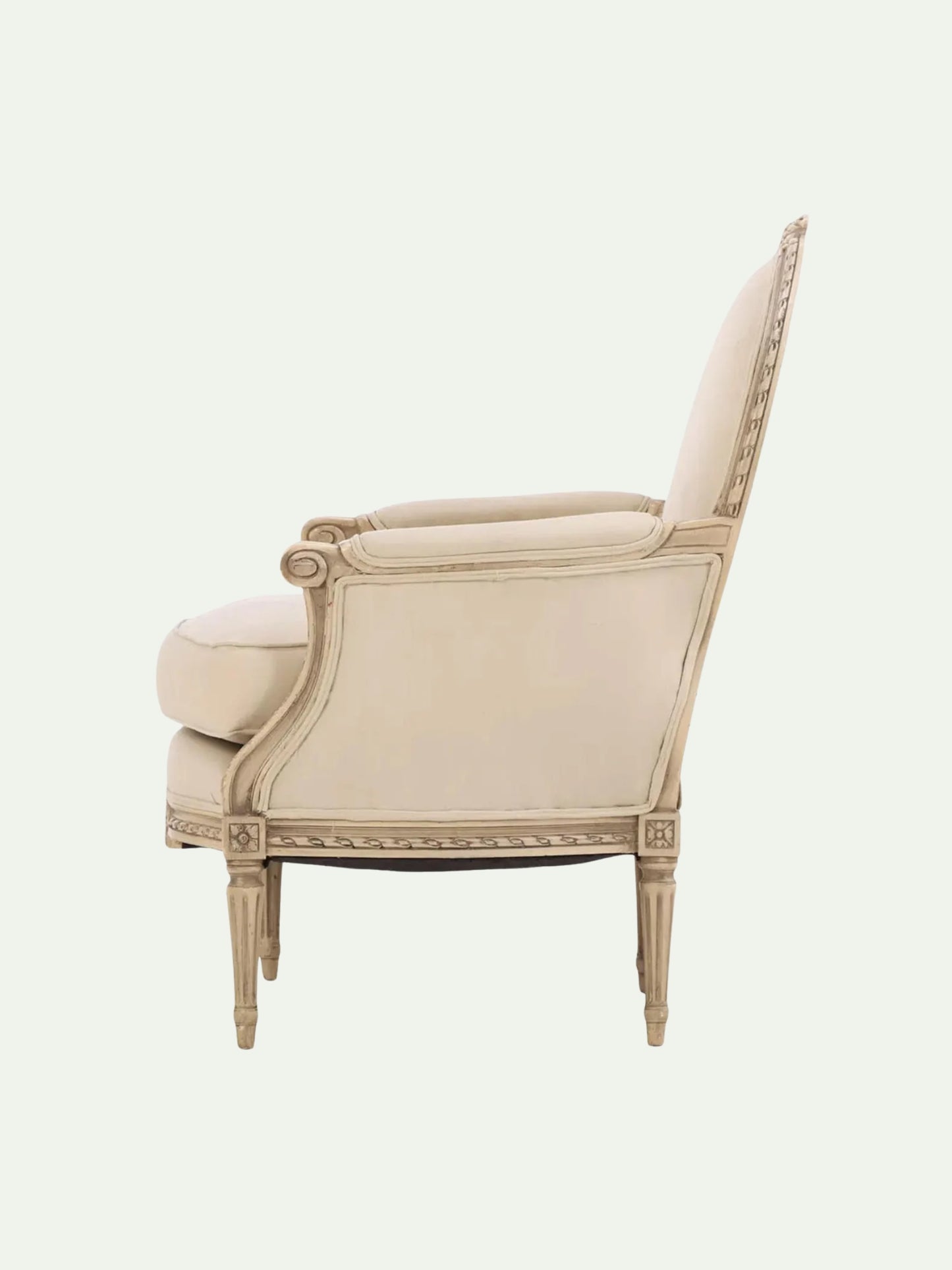 Pair of French Painted Louis XVI Style Bergère Armchairs With Oval Backs