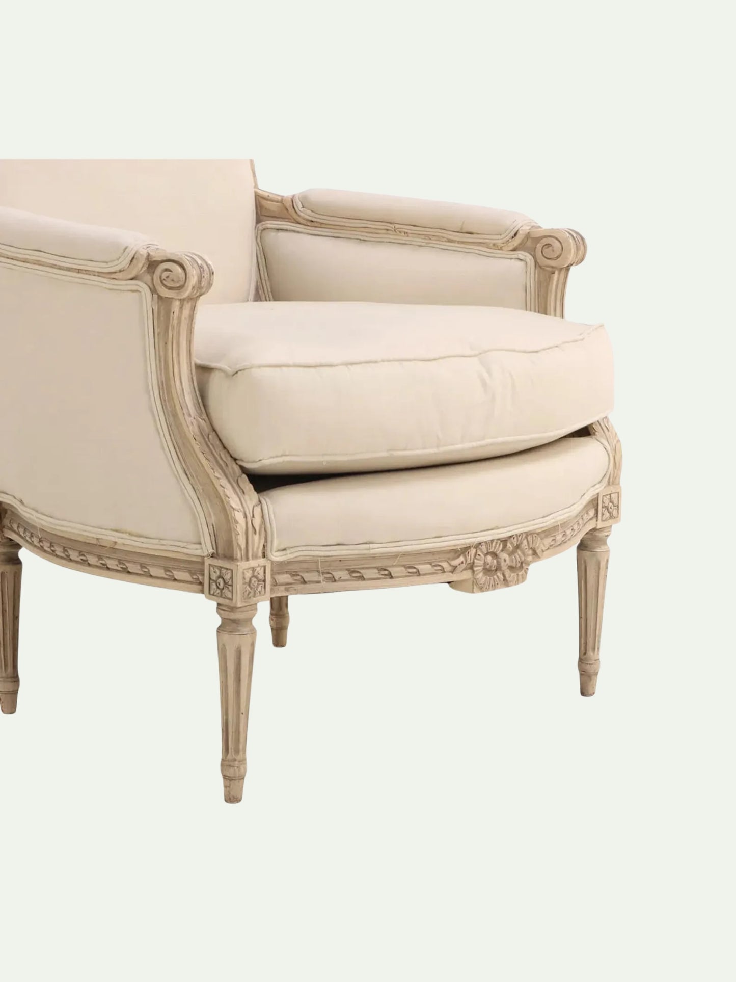 Pair of French Painted Louis XVI Style Bergère Armchairs With Oval Backs