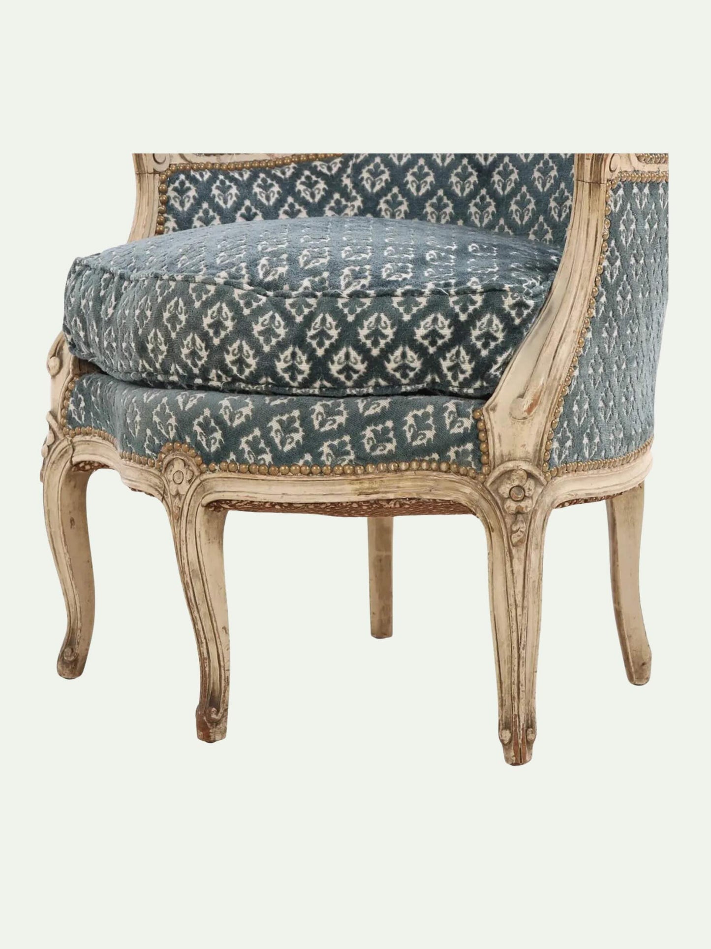 PAIR of French Painted Three-Leg Louis XV Style Bergère Lounge Chairs | c. 1940