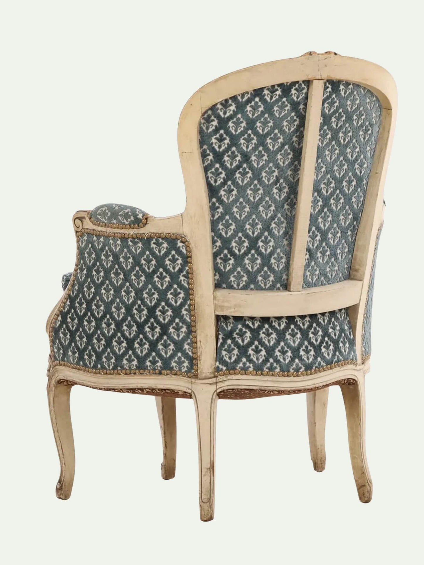 PAIR of French Painted Three-Leg Louis XV Style Bergère Lounge Chairs | c. 1940