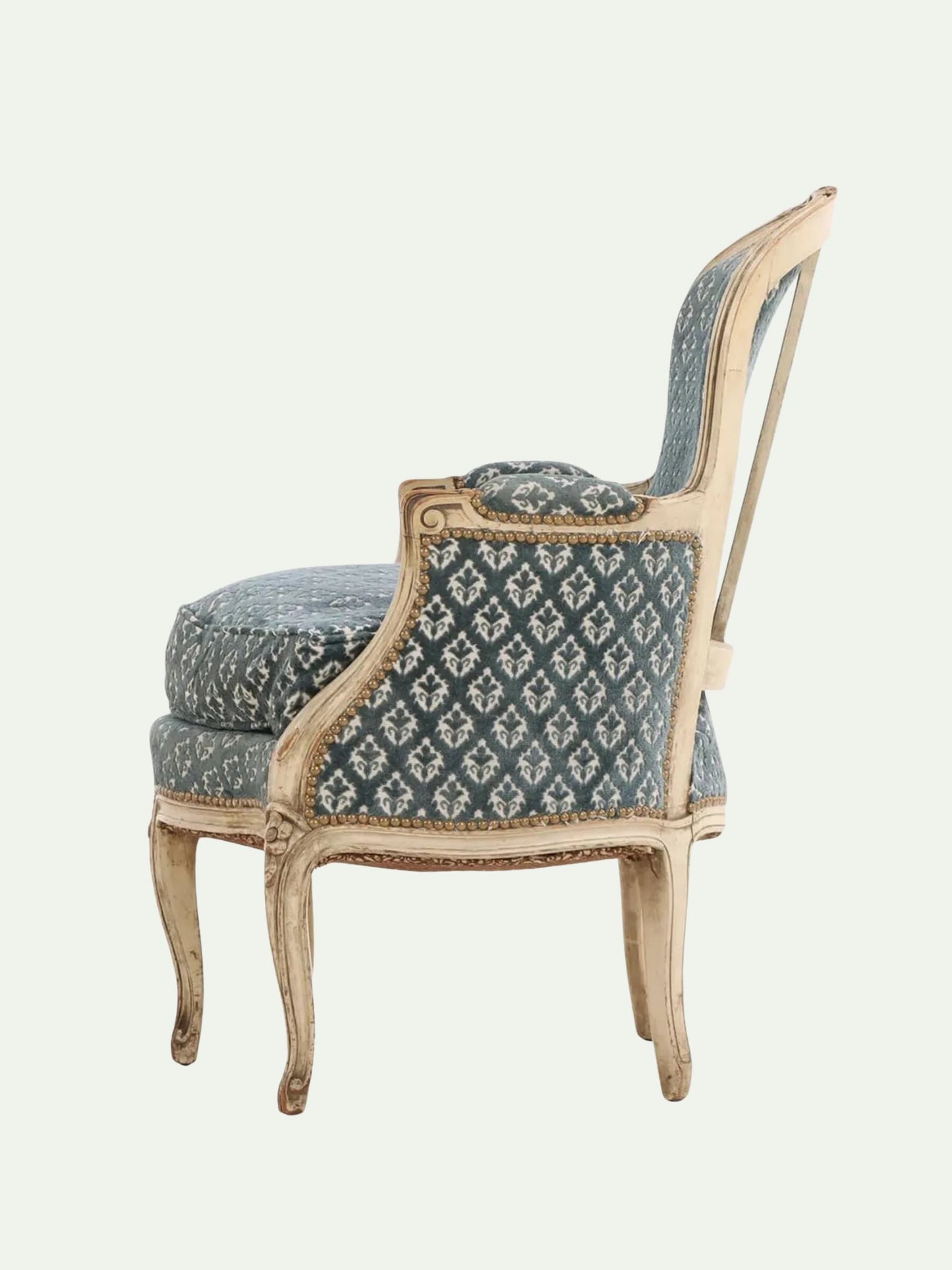 PAIR of French Painted Three-Leg Louis XV Style Bergère Lounge Chairs | c. 1940