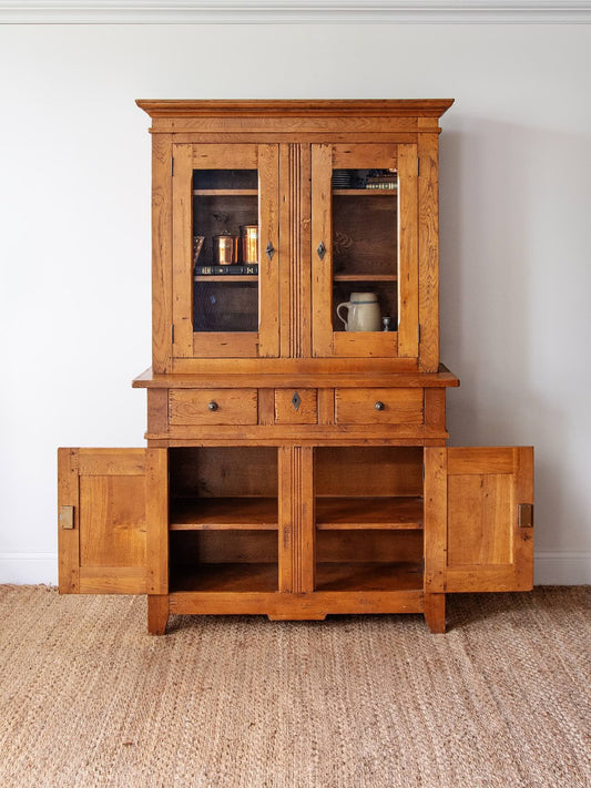 Rustic Pine Glass Door Farmhouse Cupboard