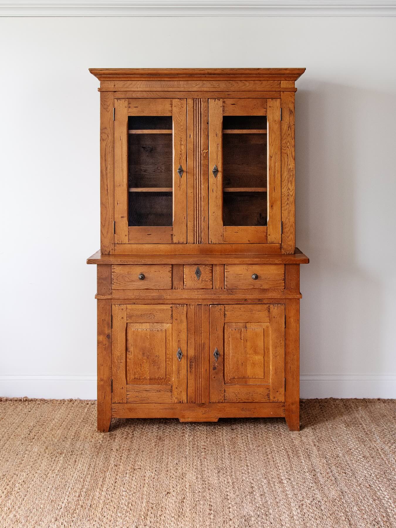 Rustic Pine Glass Door Farmhouse Cupboard