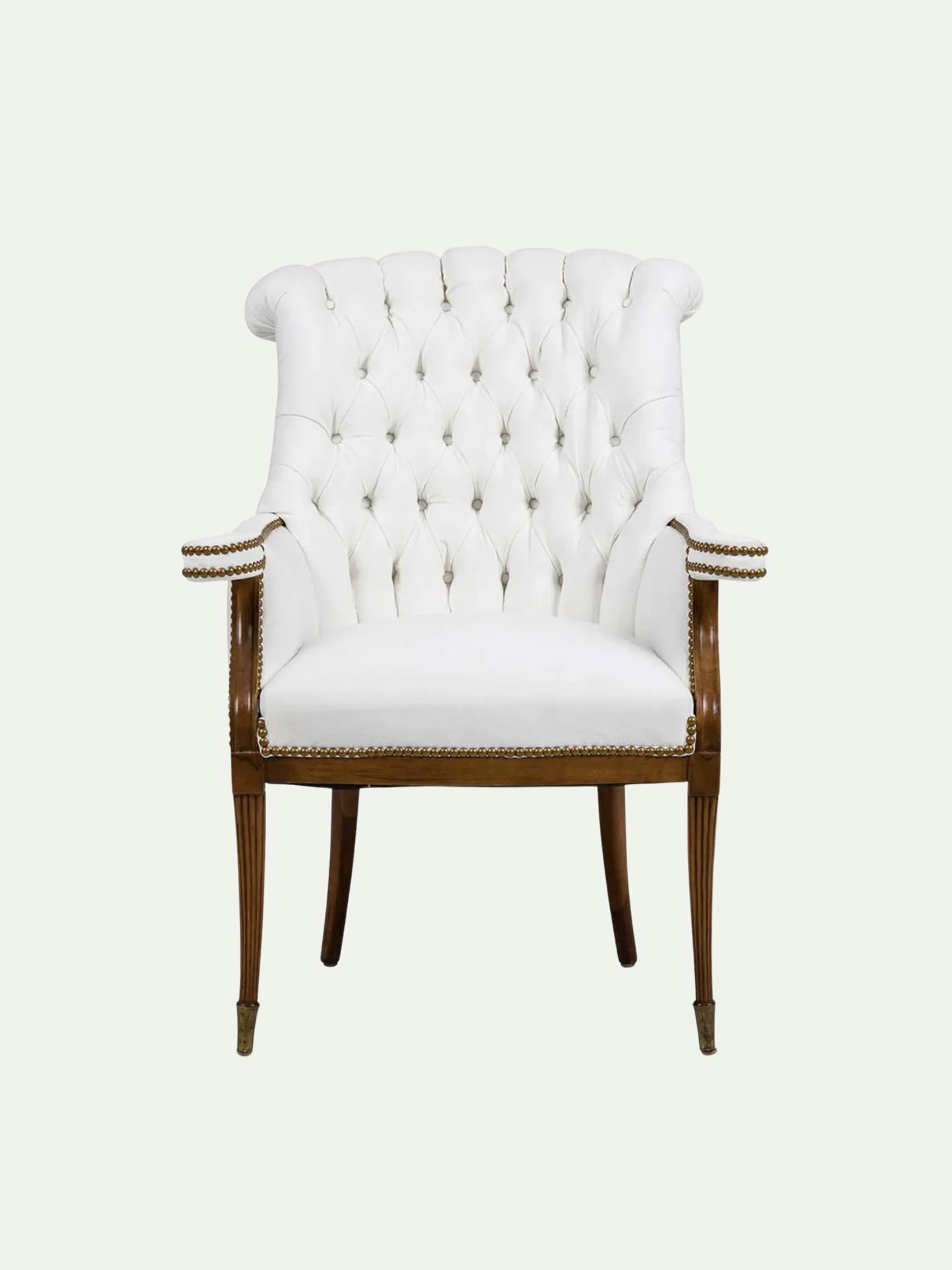 Pair of Grosfeld House Style Tufted Wingback Armchairs in Ivory Linen