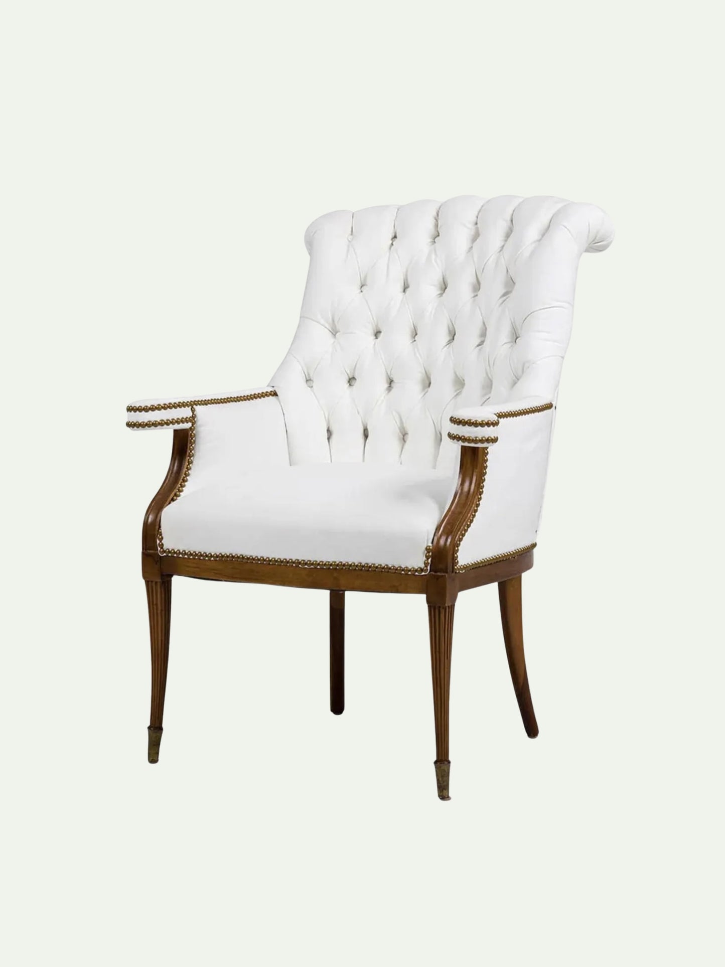 Pair of Grosfeld House Style Tufted Wingback Armchairs in Ivory Linen