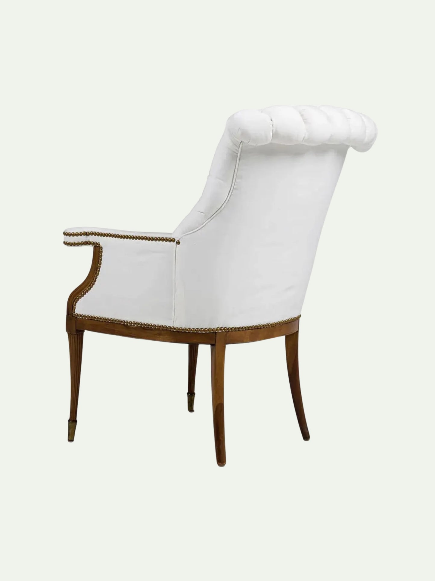 Pair of Grosfeld House Style Tufted Wingback Armchairs in Ivory Linen