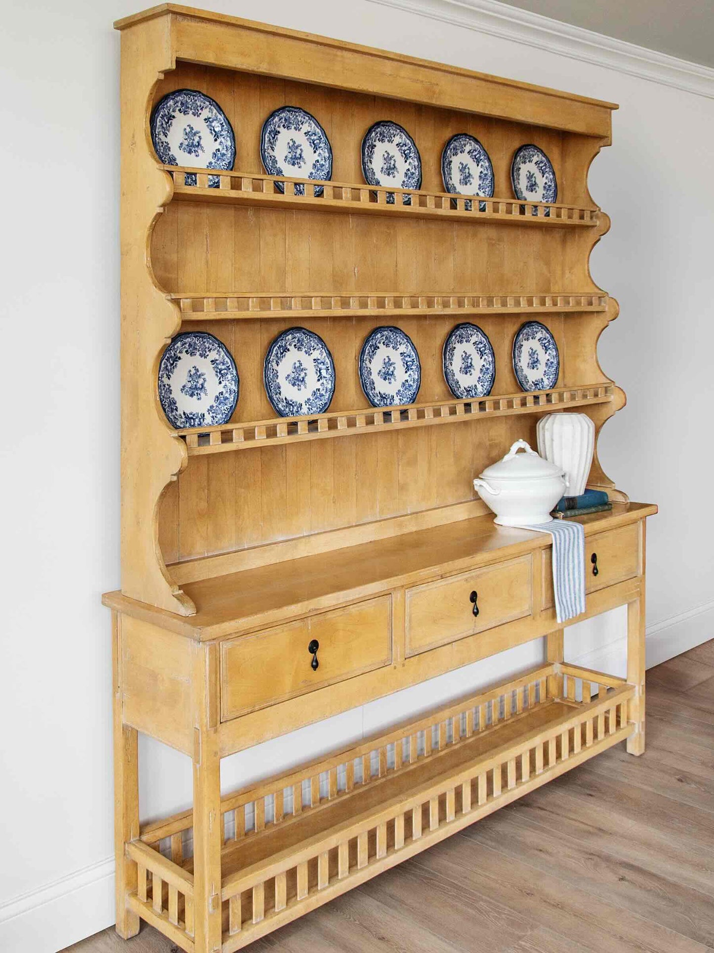 Guy Chaddock Country French Plate Rack Hutch | English Farmhouse Painted Pine Dresser