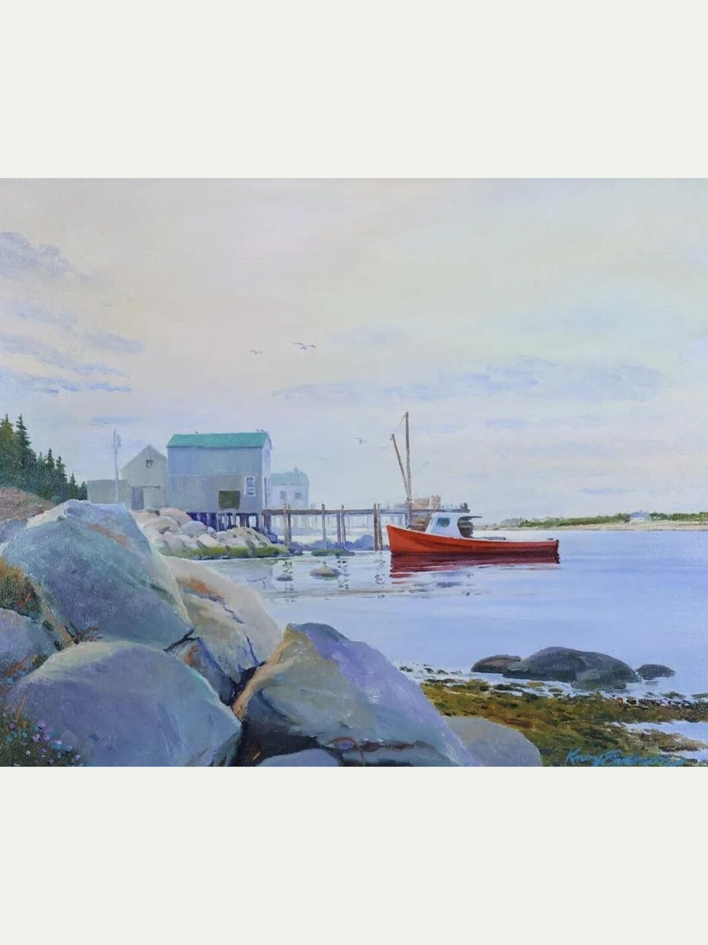 Knox Everson Signed Impressionist Coastal Harbor Oil Painting | Oil on Canvas