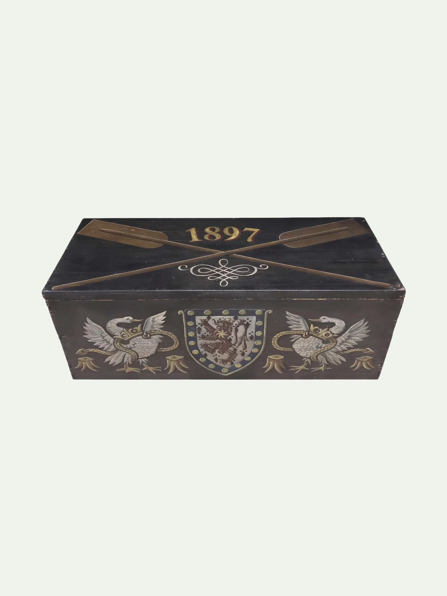 Monumental 1897 Continental Painted Heraldic Chest with Crossed Oars