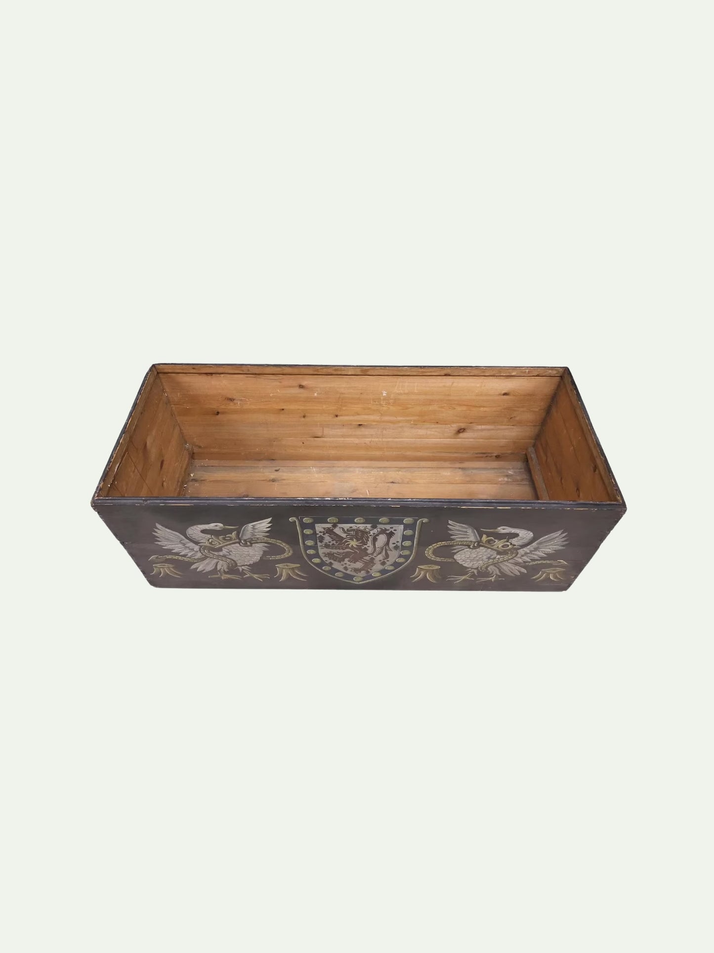 Monumental 1897 Continental Painted Heraldic Chest with Crossed Oars