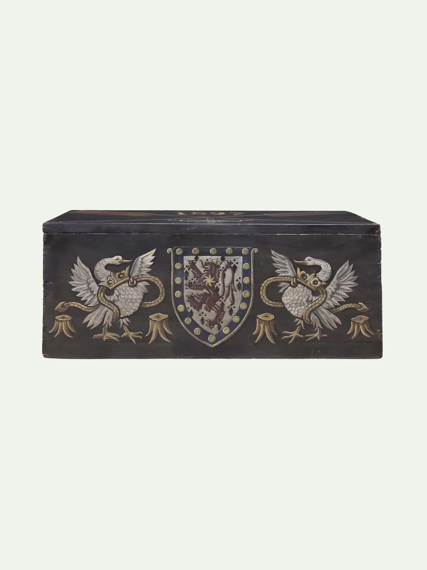 Monumental 1897 Continental Painted Heraldic Chest with Crossed Oars