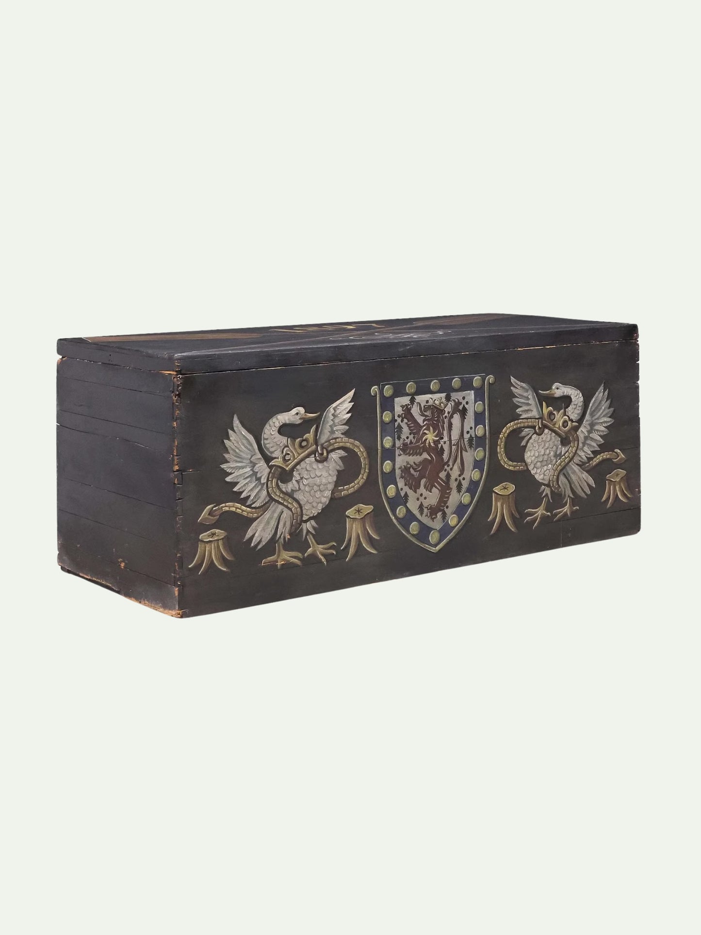 Monumental 1897 Continental Painted Heraldic Chest with Crossed Oars