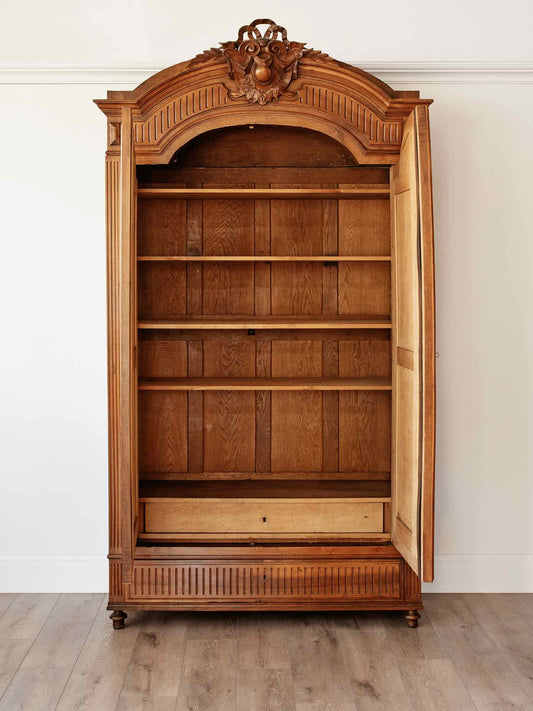 Monumental Antique Carved Oak Armoire