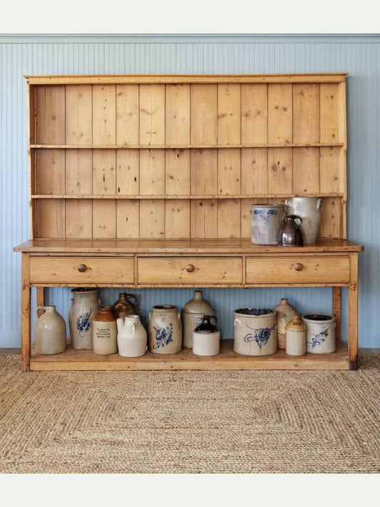 Monumental Irish Pine Kitchen Dresser with Open Hutch & Potboard | ca. 1880s