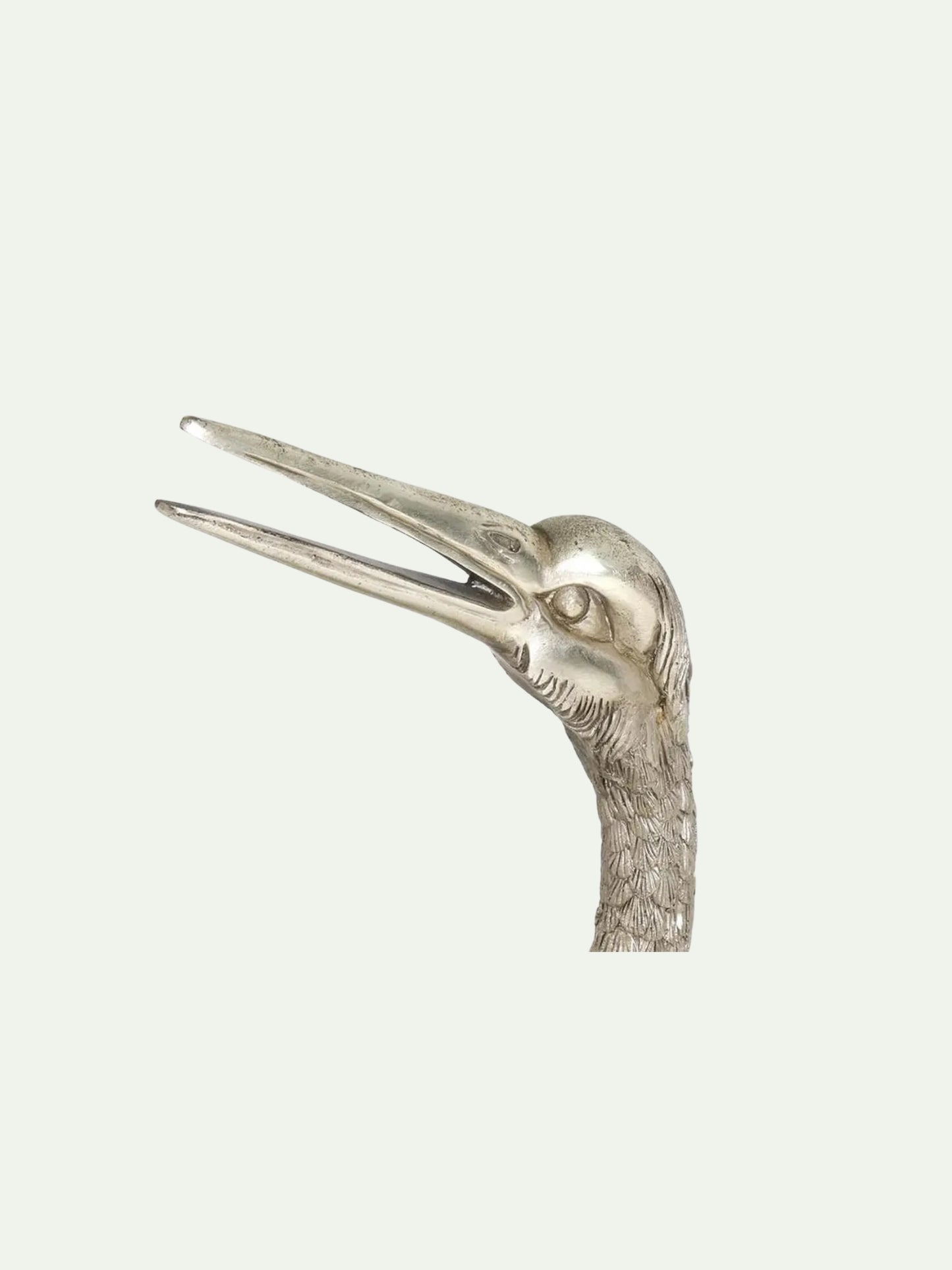 Monumental Pair of Silvered Crane Sculptures on Wooden Plinth Bases | 20th Century