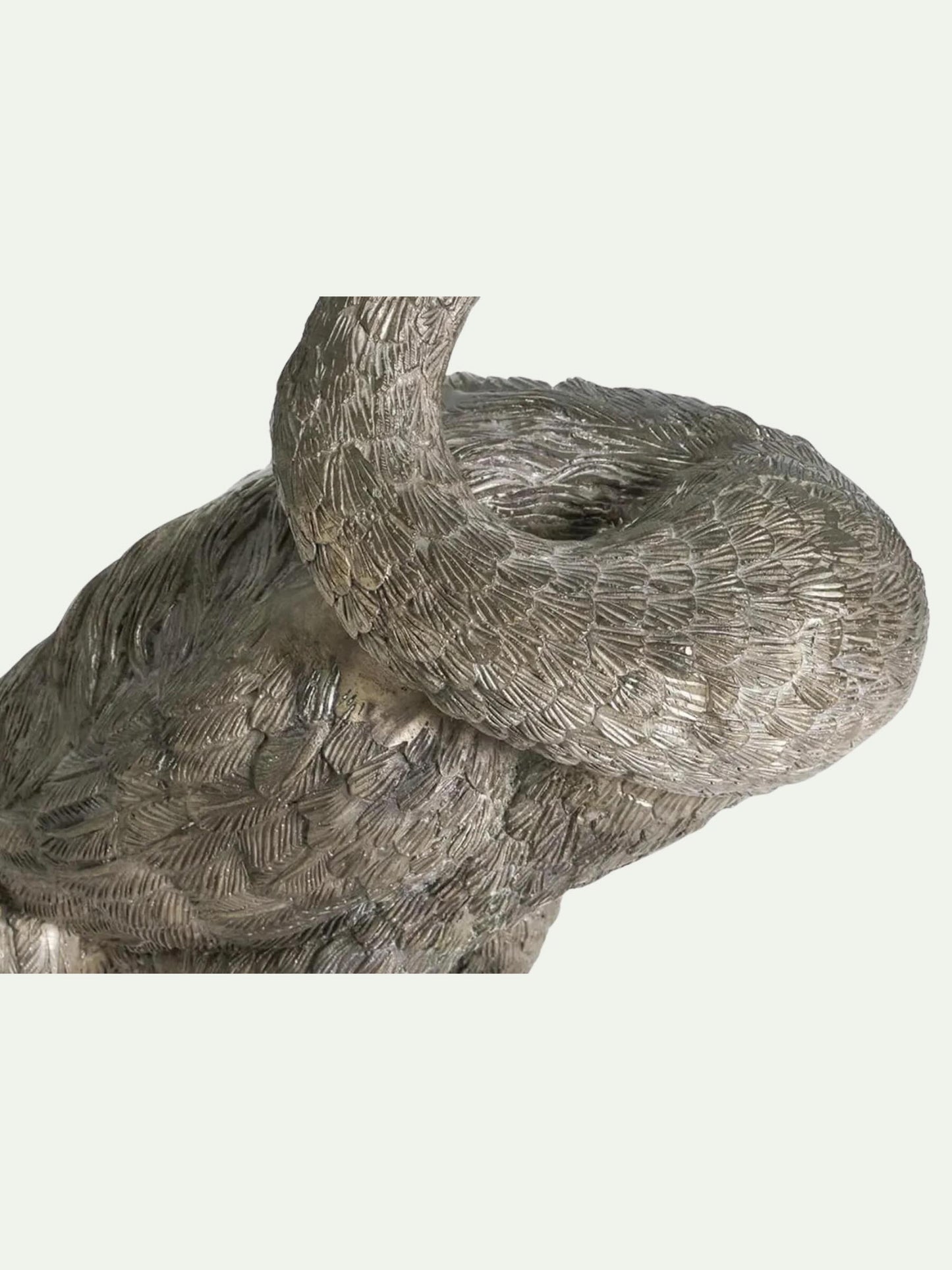 Monumental Pair of Silvered Crane Sculptures on Wooden Plinth Bases | 20th Century