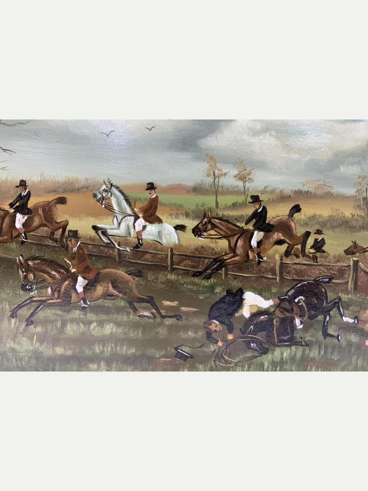 Oil on Board | English Sporting Fox Hunt Steeplechase