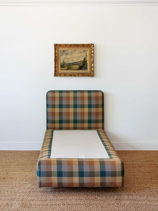 Custom Upholstered Charles H. Beckley Twin Bed in Plaid